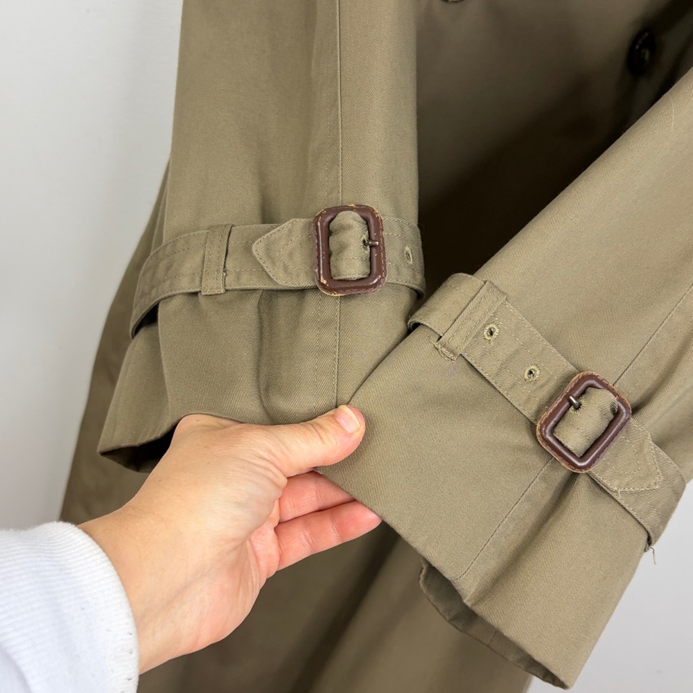 Classic Khaki Trench Coat with Dark Green Collar - Picture 8 of 16